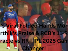 Kohli’s Viral Folded Hands Moment, Karthik’s Praise & RCB’s 11-Run Miracle vs RR | IPL 2025 Game-Changer!” विराट कोहली ने RCB बनाम RR IPL 2025 मैच के दौरान दिनेश कार्तिक की ओर हाथ जोड़े, एक ऐसा पल जो सोशल मीडिया पर वायरल हो गया।