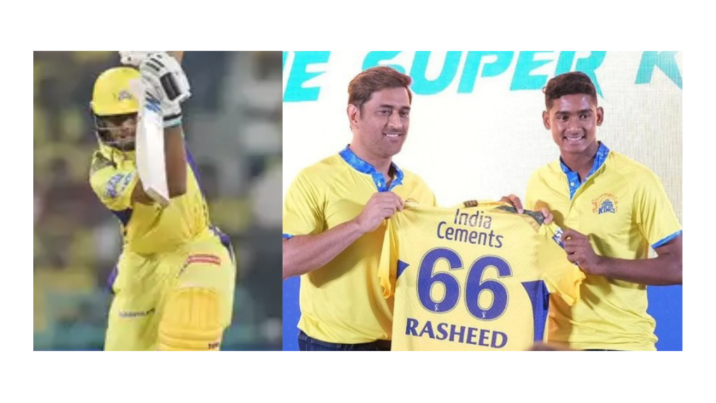शेख रशीद ने आईपीएल 2025 के 30वें मैच में लखनऊ सुपर जायंट्स के खिलाफ चेन्नई सुपर किंग्स के लिए 27 रनों की पारी के दौरान एक स्टाइलिश शॉट खेला।